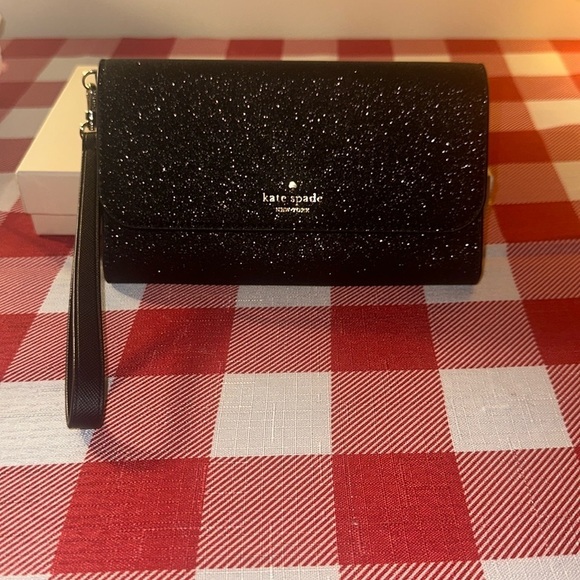 kate spade Handbags - New Kate Spade Glimmer Boxed Medium Flap Phone Wristlet Wallet Black NWOT